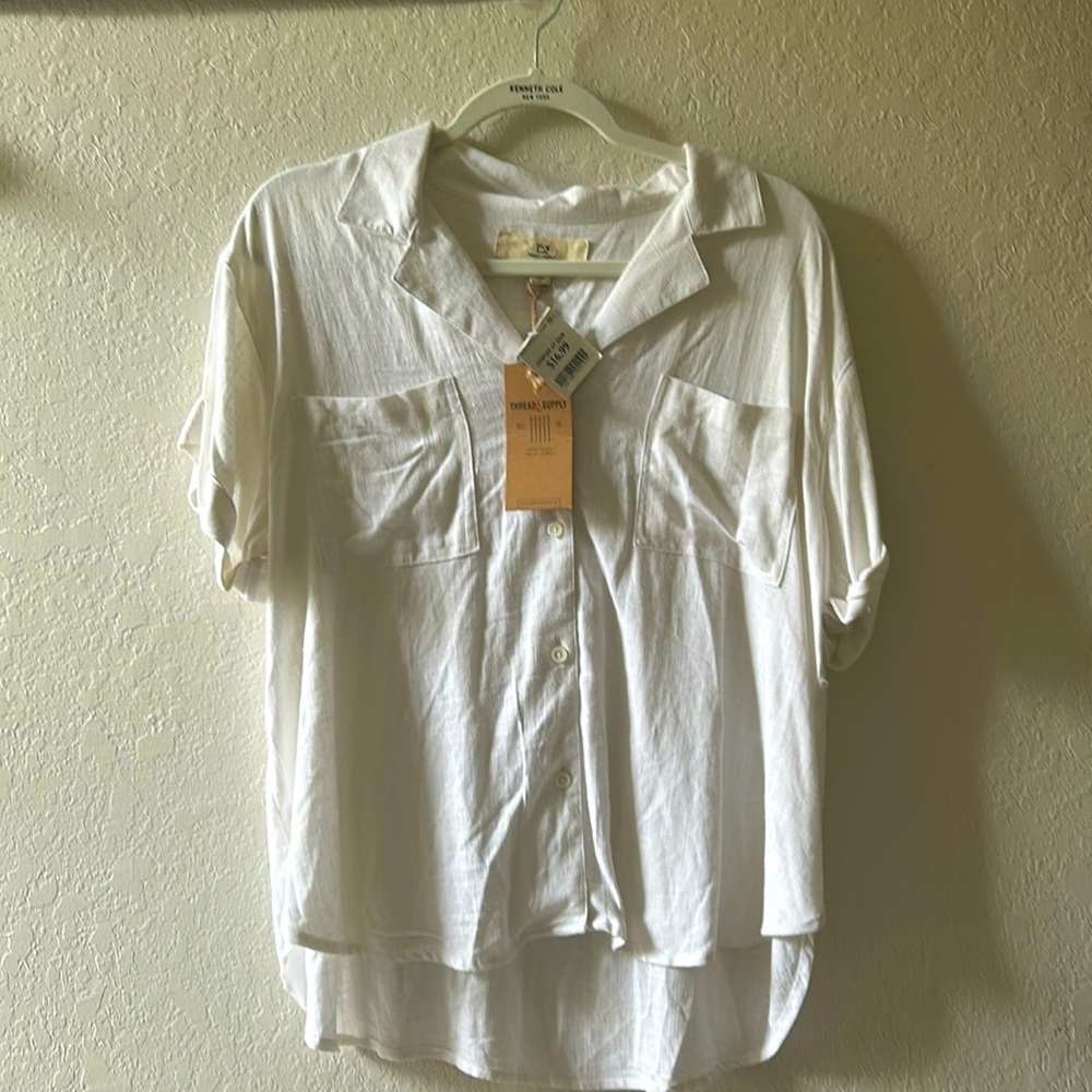 Thread & Supple White Button Up Short Sleeve Blouse